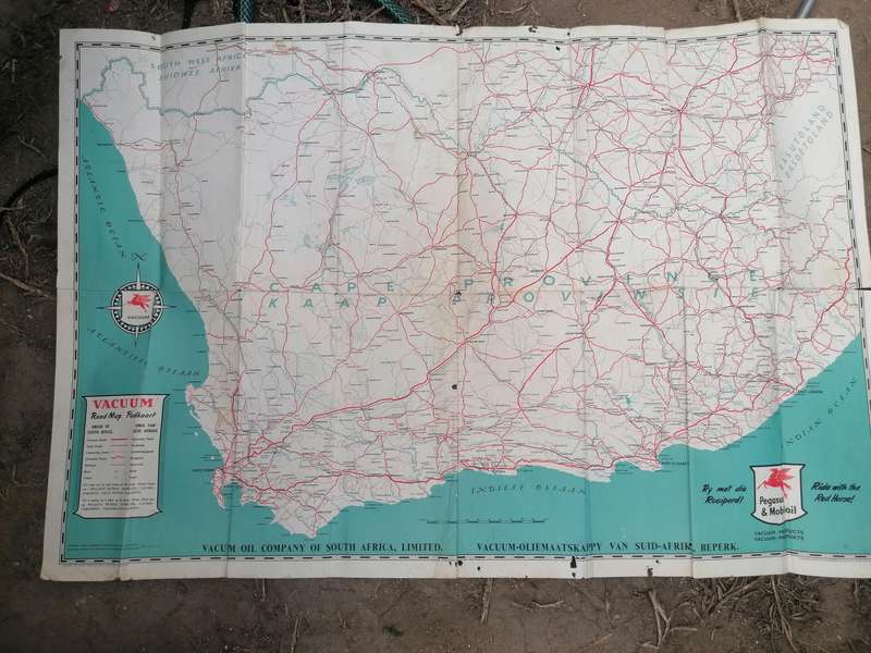 vintage road map of South Africa, published by the Vacuum Oil Company of South Africa, Limited.