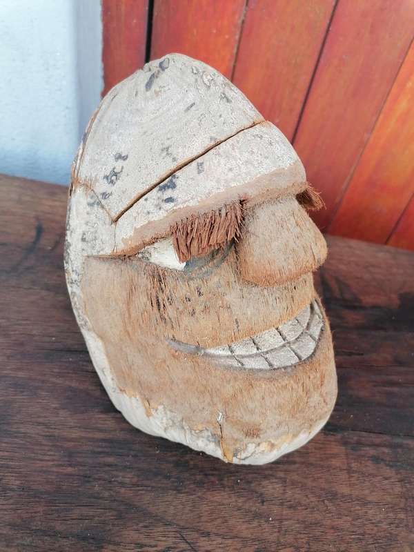 Handmade Carving Man's face Coconut Head