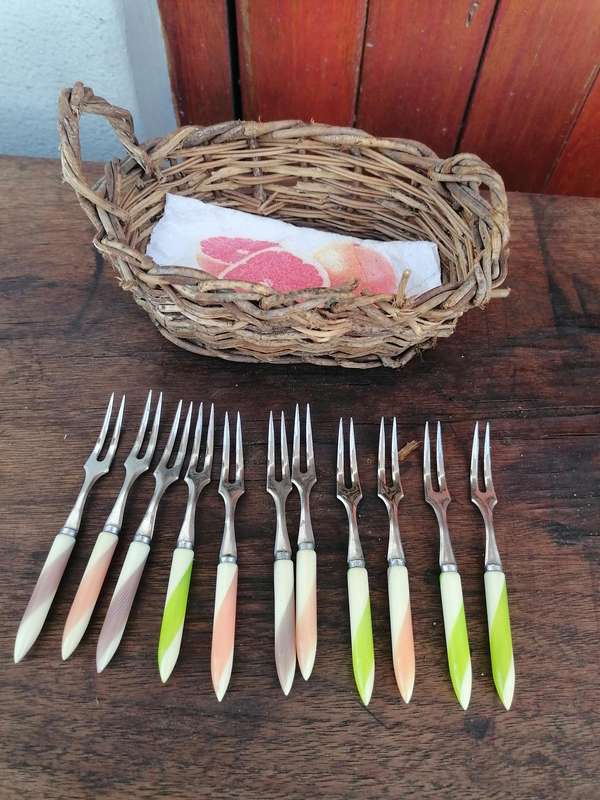 Vintage cake forks with holder
