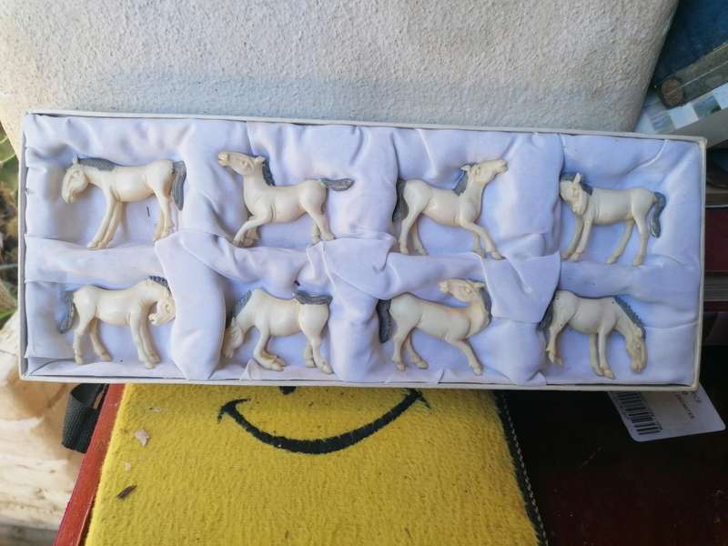 Early 1900s Set of 8 Carved Ivory Horses of Mu Wang