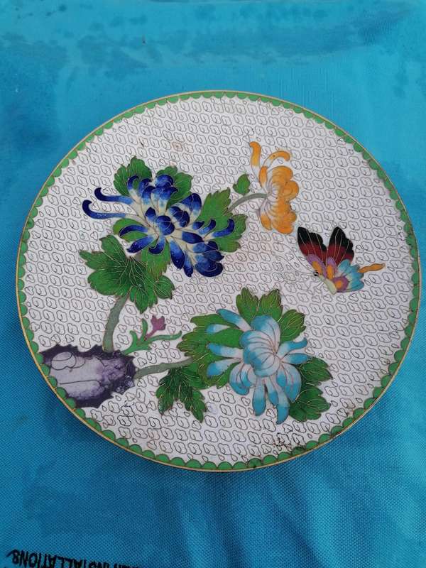 Chinese Enamel & Cloissane plate 21cm x 21cm,the cloissone in good condition