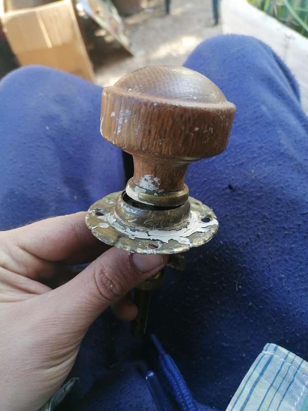 Antique Teak Door Knob with Brass