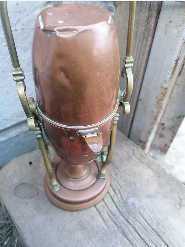 COFFEE POT WITH RECHAUD, copper and brass, marked, early 20th century.