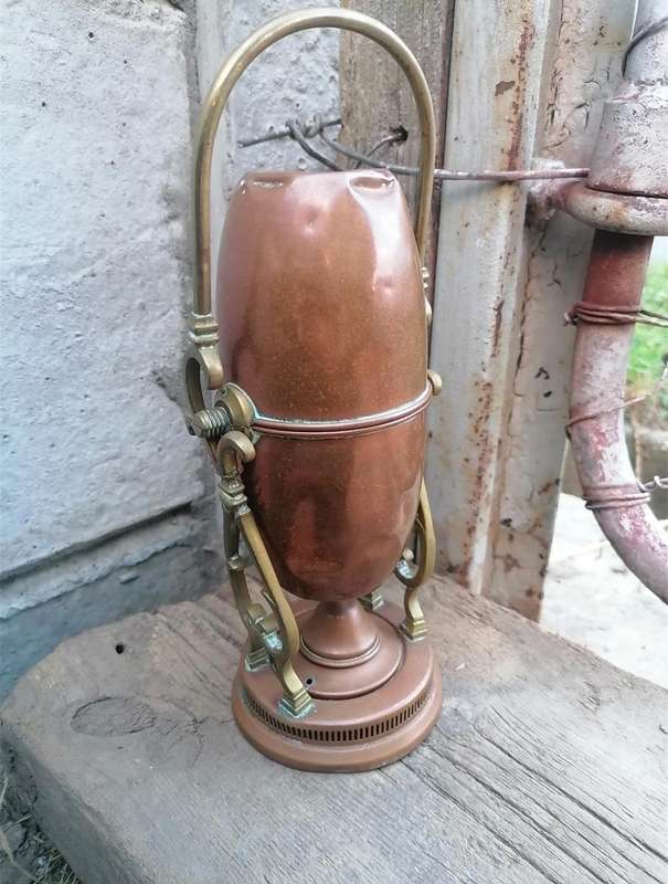 COFFEE POT WITH RECHAUD, copper and brass, marked, early 20th century.