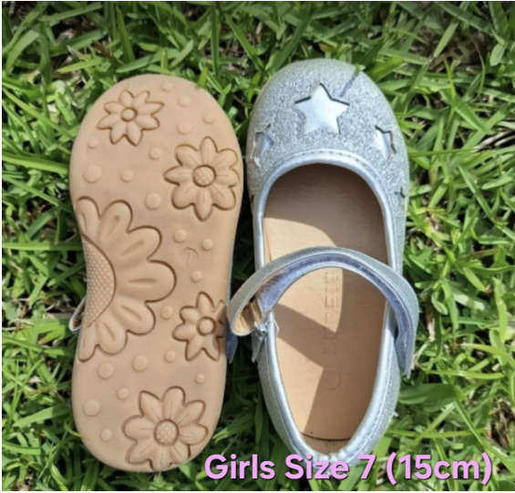 Silver Zerbit Pump/Sandal. Girls Size 7 (15cm) with star design on shoe.