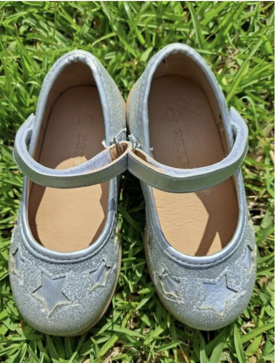 Silver Zerbit Pump/Sandal. Girls Size 7 (15cm) with star design on shoe.