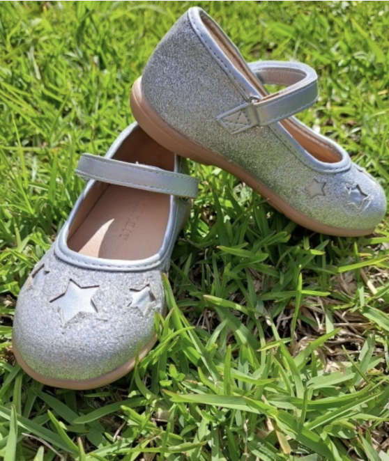 Silver Zerbit Pump/Sandal. Girls Size 7 (15cm) with star design on shoe.