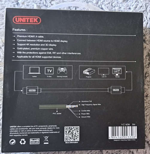 Unitek Y - C140M , 5M, HDMI 1.4 Cable, 4K Ultra HD