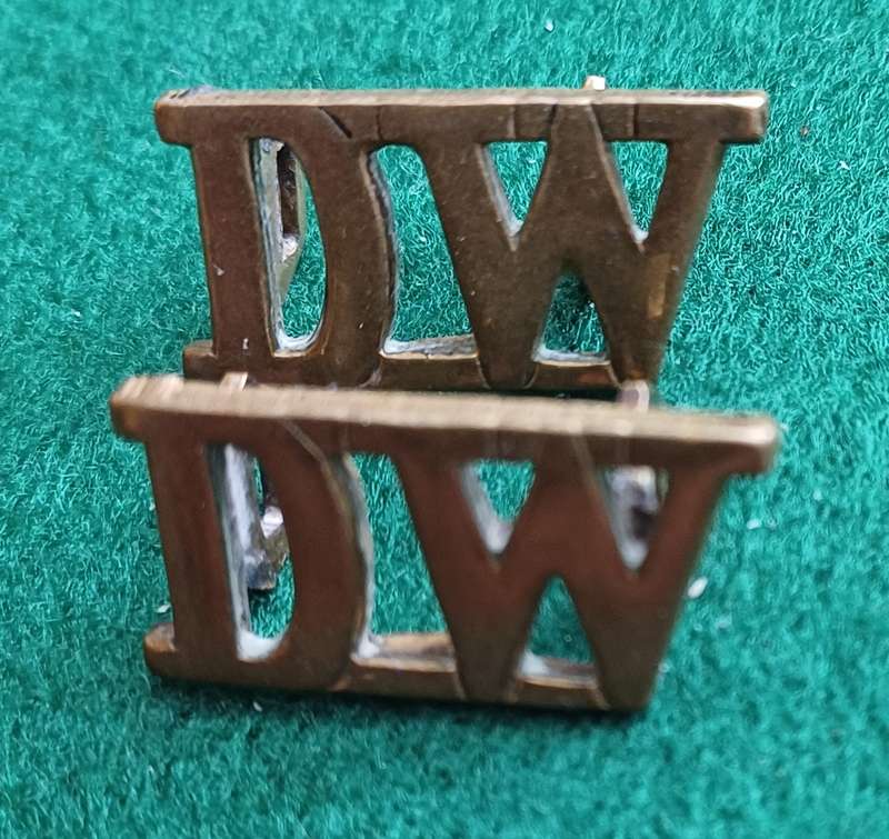British Army, Duke of Wellington's, (West Riding,) Regt, brass titles pair, DW variation