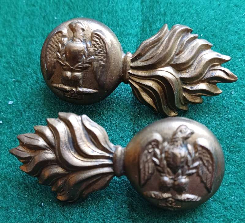 British Army, Royal Irish Fusiliers brass collars, facing pair