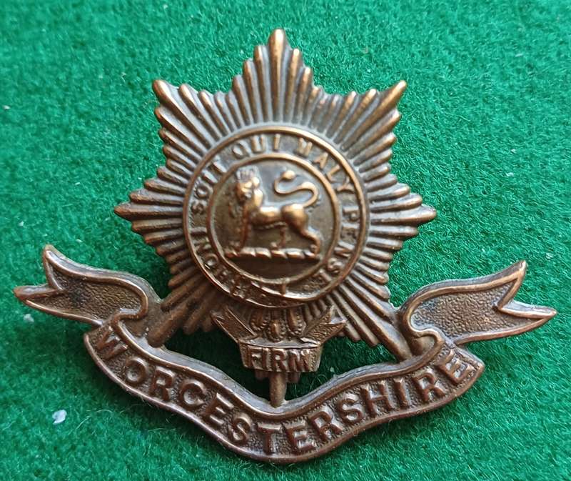 British Army, Worcestershire Regt brass cap badge, lugged