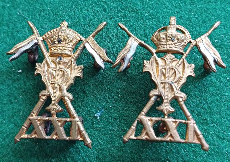 British Army, 21st Lancers, BiM collars x 2, QVC & KC