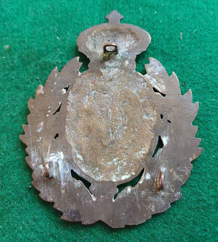 British Army, 18th Hussars brass badge. 80mm high with Guelphic crown, pos Martingale badge
