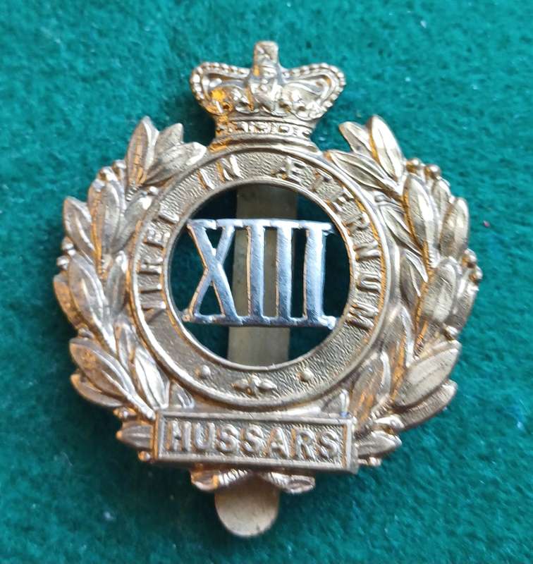 British Army, 13th Hussars QVC, BiM cap badge, Genuine badge with  conversion