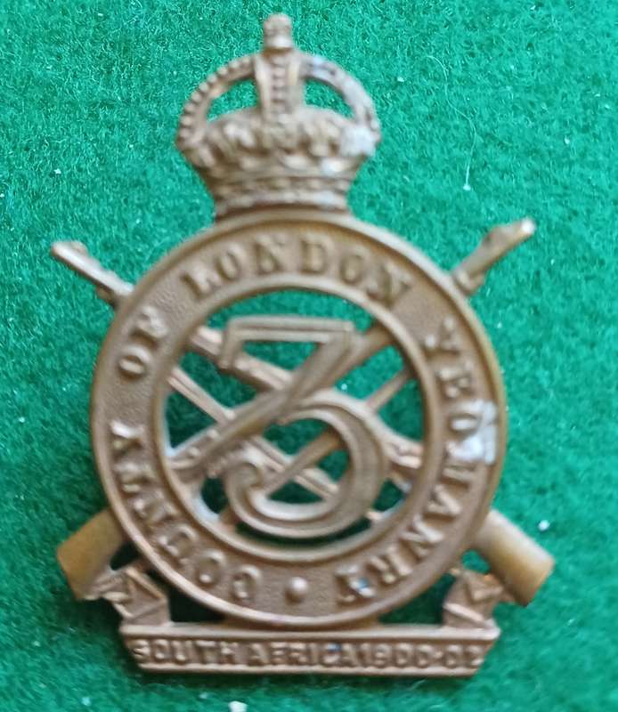 British Army, 3rd County of London (Sharpshooters,) Regt brass cap badge, lugs