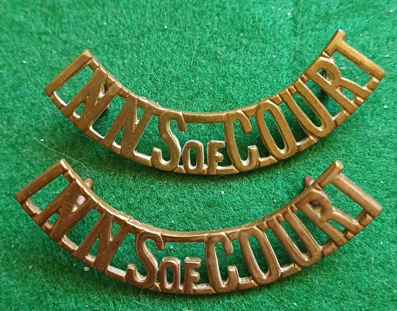 British Army, Inns of Court, (Devil's Own,) OTC brass titles pair