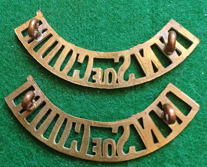 British Army, Inns of Court, (Devil's Own,) OTC brass titles pair