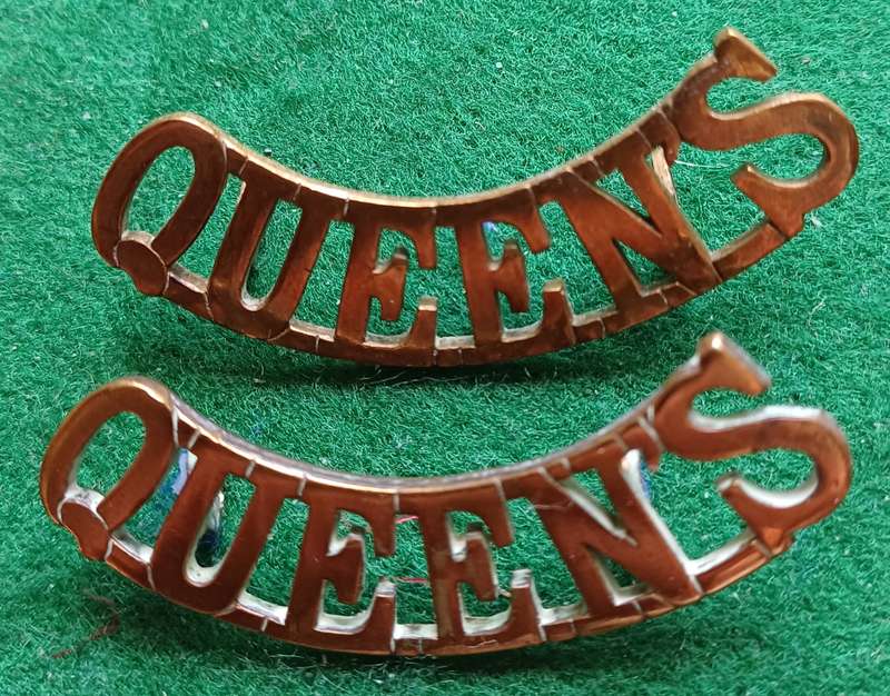 British Army, Queen's West Surrey regt, brass titles pair