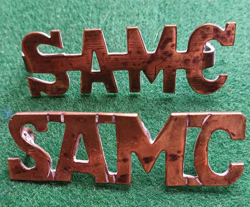 SA UDF WWI SA Medical Corps brass titles x 2