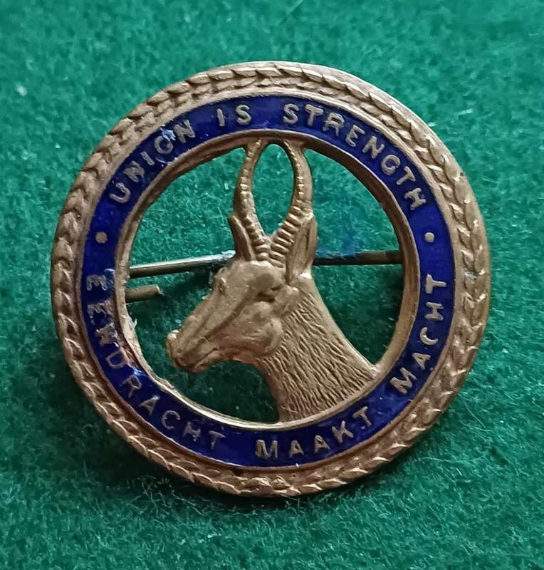 SA WWI brass & enamel Springbok sweetheart badge