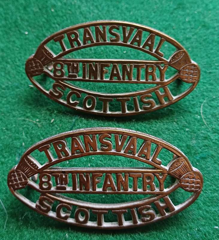 SA Transvaal Scottish WWII brass titles pair
