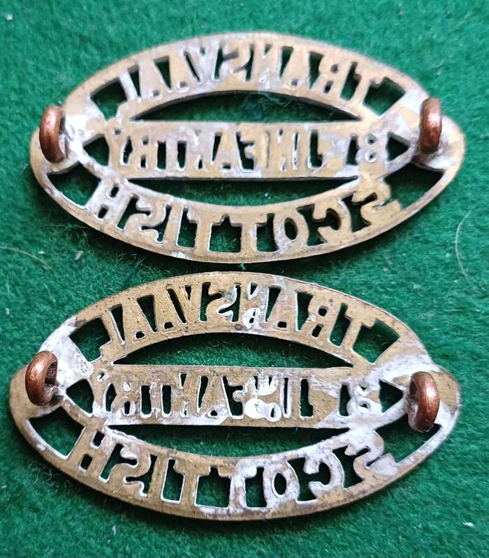 SA Transvaal Scottish WWII brass titles pair
