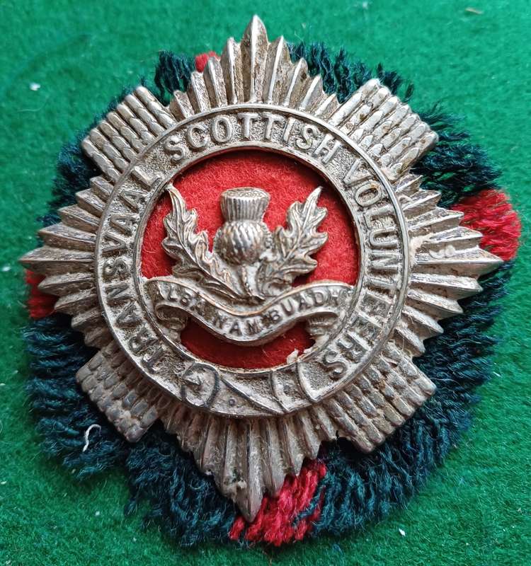 SA Transvaal Scottish Volunteers 2nd Bn, WM Tammy badge with Atholl Tartan backing