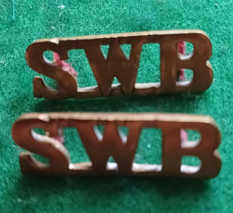 British Army, South Wales Borderers brass titles pair