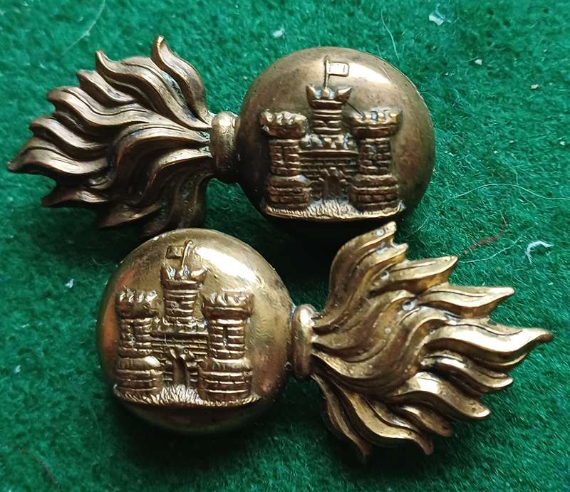 British Army Royal Inniskilling Fusiliers brass collars pair