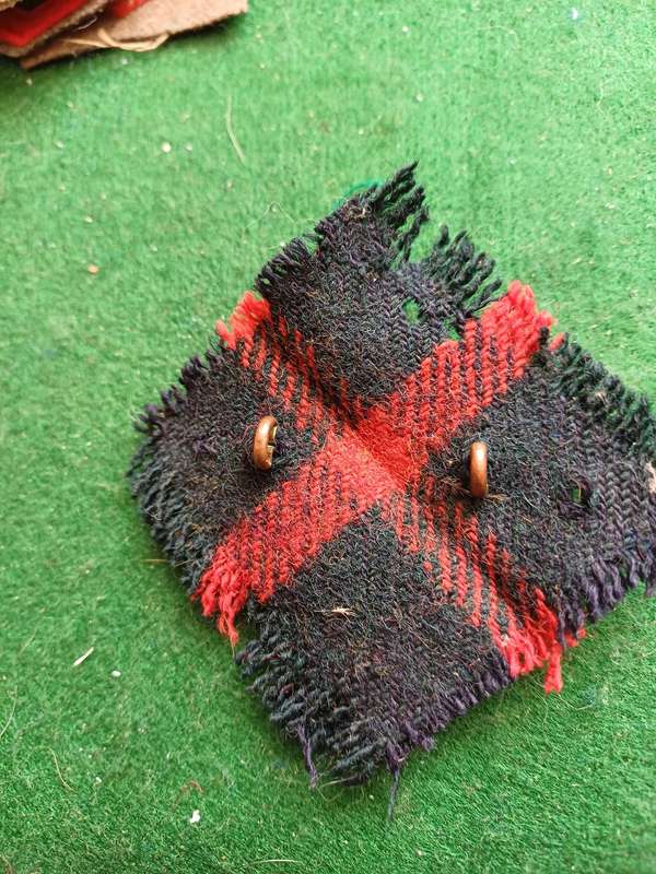 SA Transvaal Scottish brass Sporran badge with Atholl tartan backing