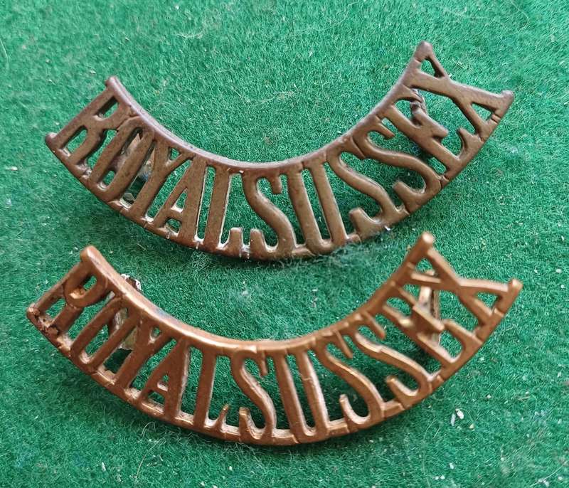 British Army, Royal Sussex Regt brass titles x 2