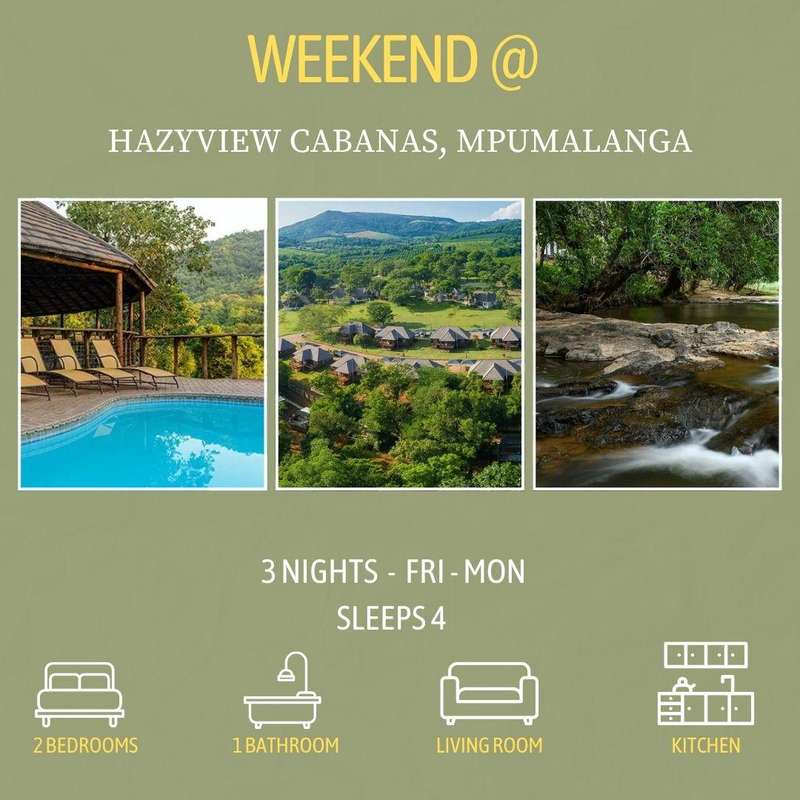 Weekend @ Hazyview Cabanas from 25 - 28 July 2025 (3 Nights)2 Bedrooms/sleeps 4