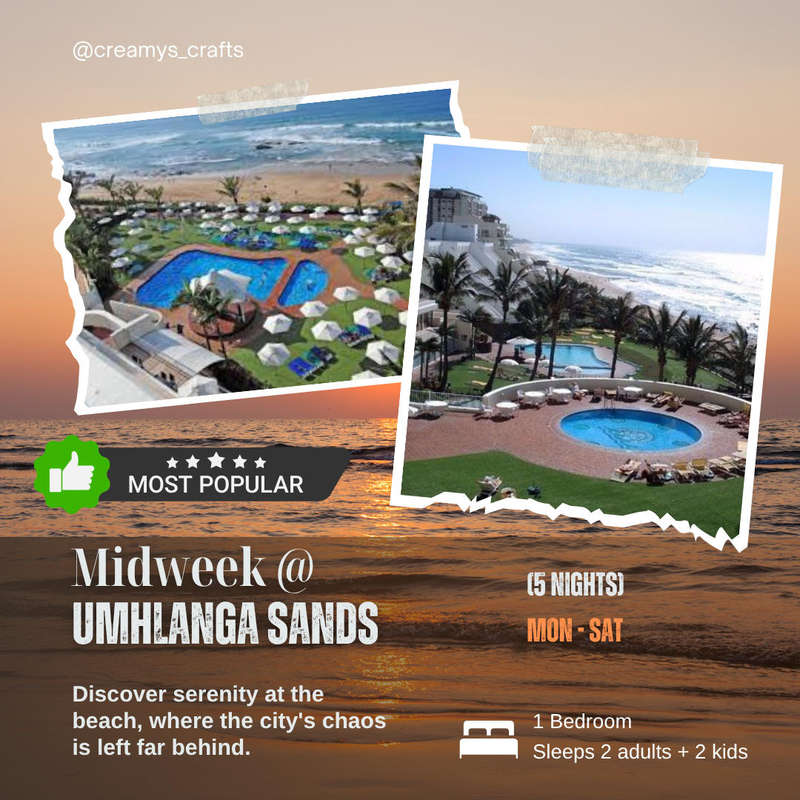 Midweek @ Umhlanga Sands from 15 - 20 Sept 2025 (5 Nights) Studio/sleeps 4