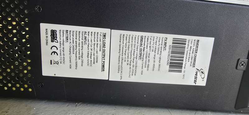 Fivestar 15KVA 12KW MPPT Wifi Hybrid Dual PV Input 48V Inverter (BATTERY CIRCUIT NOT WORKING)