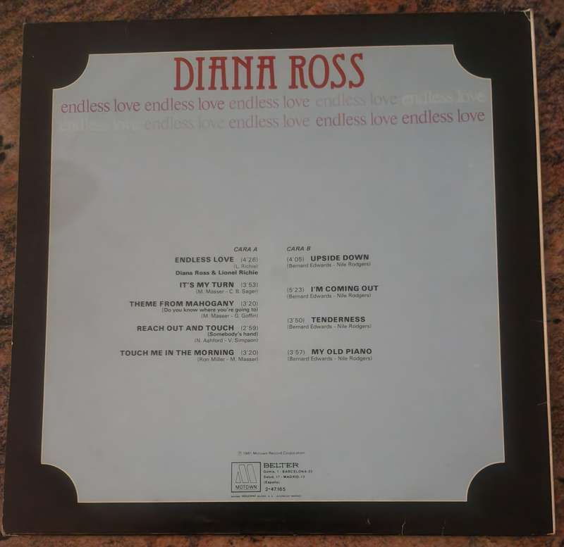 DIANA ROSS & LIONEL RICHIE My Endless Love (VG+/VG+) Motown Belter 2 47165 Spanish Pressing 1981