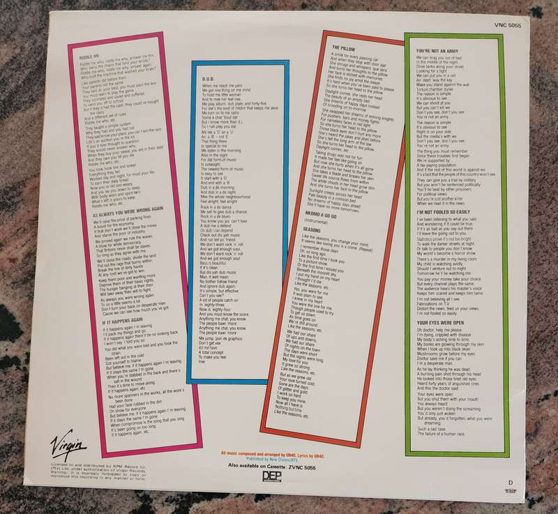 UB40 Geffery Morgan (VG+/VG+) Virgin VNC 5055 SA Pressing 1984