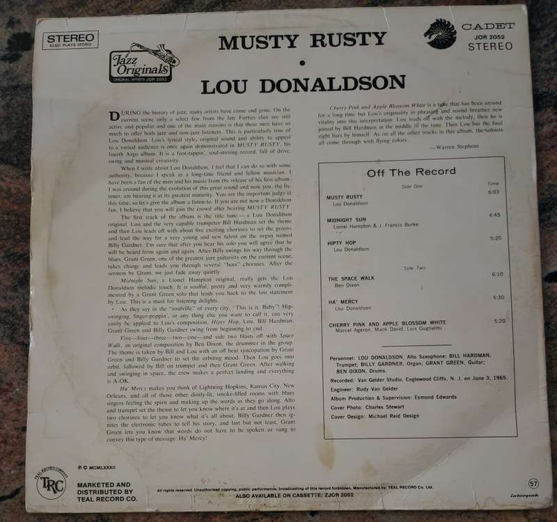 LOU DONALDSON Musty Rusty (G+/VG) Cadet JOR 2052 SA Pressing - RARE