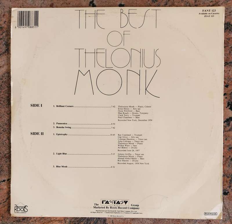 THELONIOUS MONK The Best Of (VG+/VG+) Roots FANT 123 SA Pressing 1989