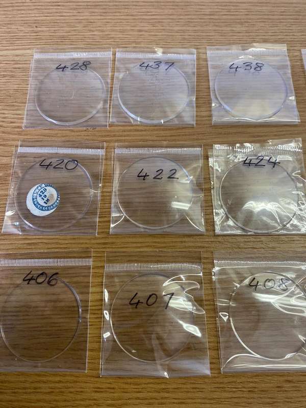 Pocket watch crystals - curved with bevel edge - 15 pieces