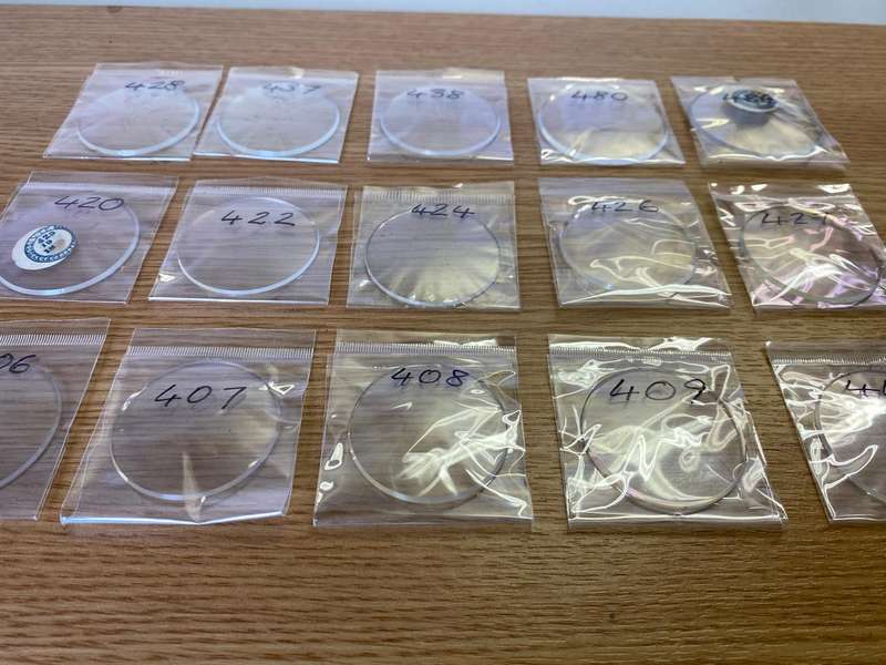 Pocket watch crystals - curved with bevel edge - 15 pieces