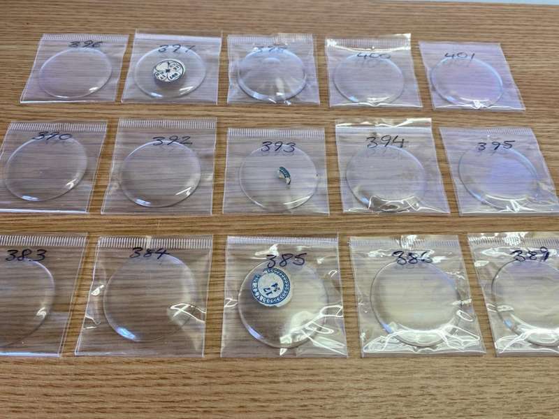 Pocket watch crystals - domed - 15 pieces