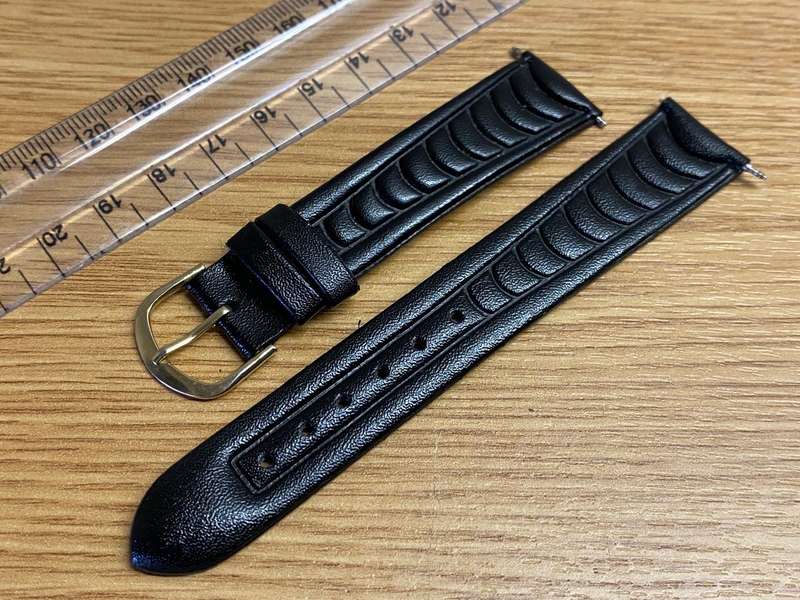 18mm black leather watch strap