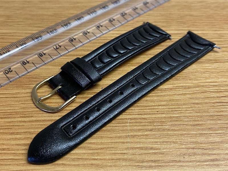 18mm black leather watch strap