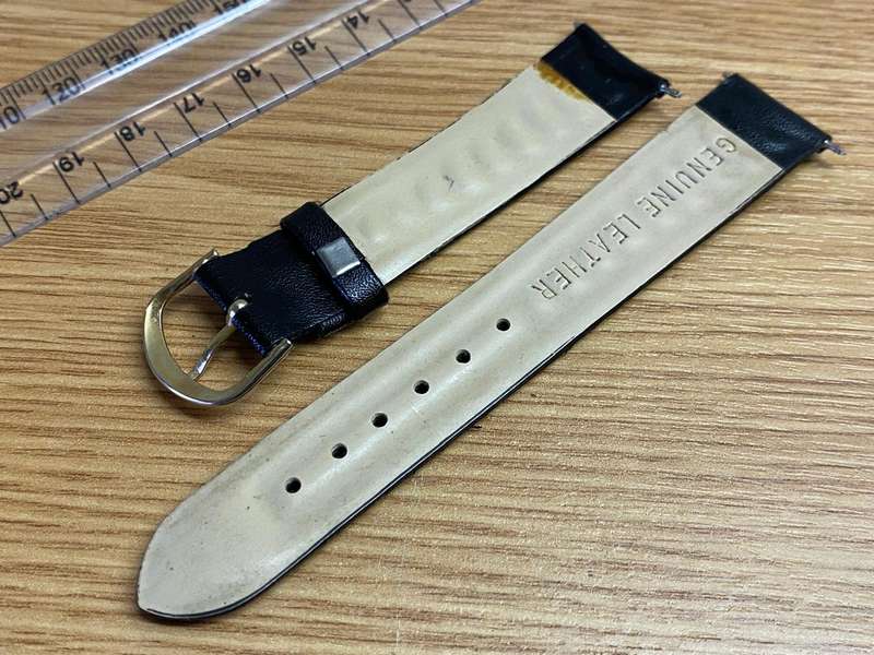 18mm black leather watch strap