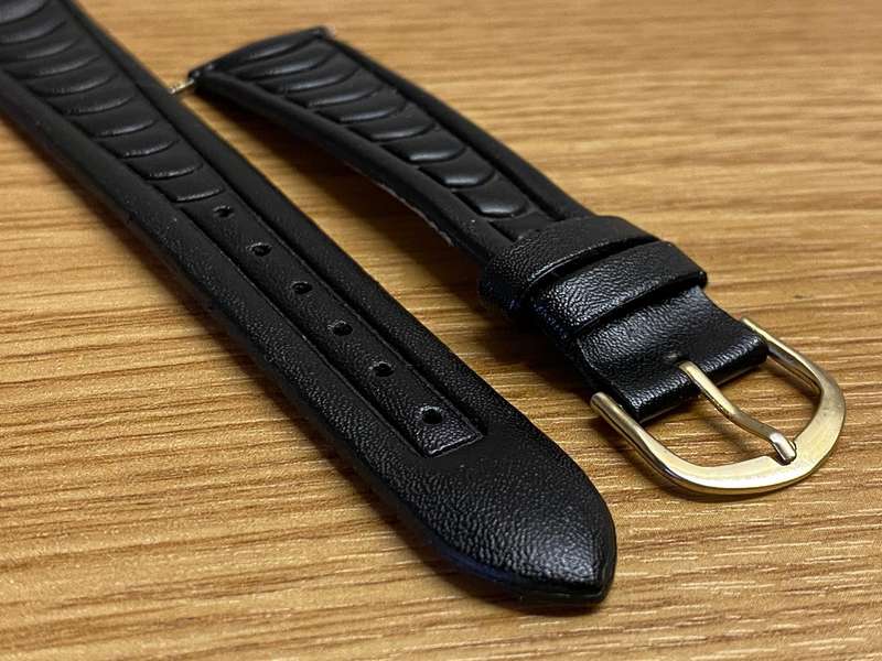 18mm black leather watch strap