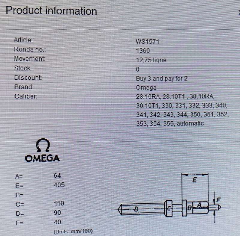 OMEGA -  crown stem for caliber 330 - 355 movements