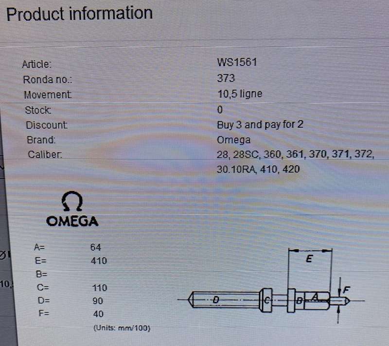 OMEGA -  crown stem for caliber 361 - 372 movements