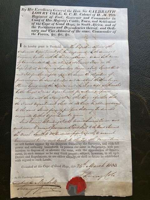 Title deed - Simonstown naval buildings circa 1833
