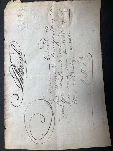 V.O.C. Monogram and "FLUYT" embossment on revenue document