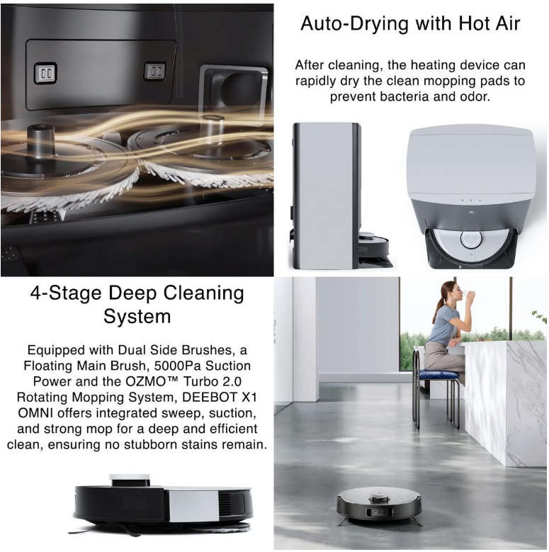 Ecovacs Deebot X1 Omni Robot Vacuum Cleaner - OMNI Station, 260min Runtime
